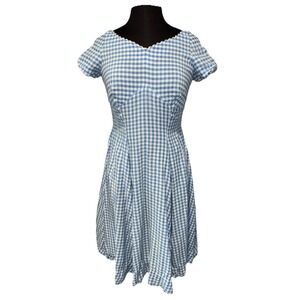 Vintage Blue White Gingham Fit & Flare Dress 50s Retro Cottagecore Pinup READ